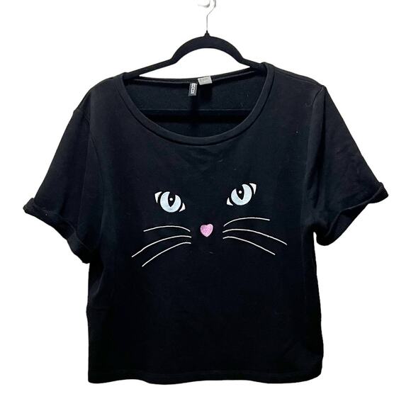 H&M Halloween Black Cat Short Sleeve Mid Length Casual Costume T-Shirt Size L - Picture 1 of 6